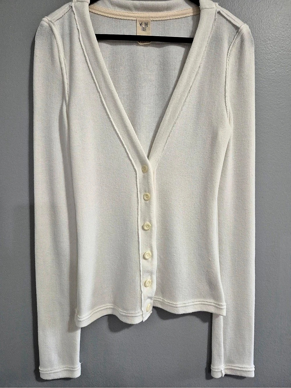 We The Free free people y2k 2000s Ribbed Button white Front Cardigan size Small